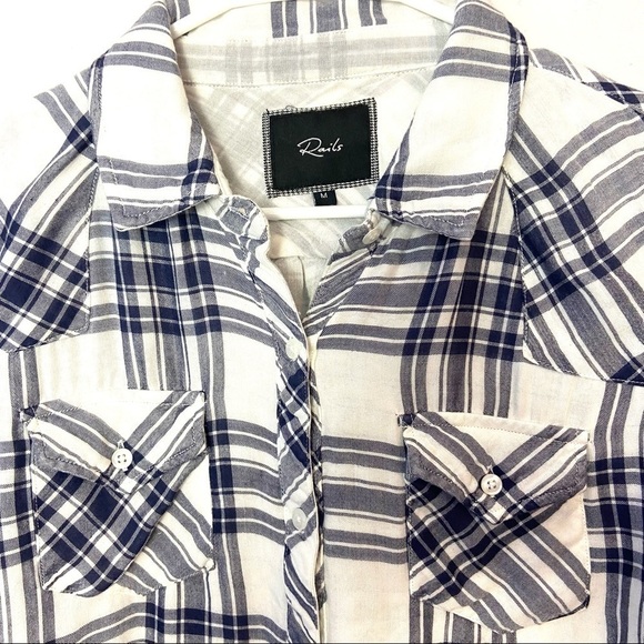 RAILS Plaid Shirt Super Soft Button Front Long Sleeve Navy White - Picture 3 of 8